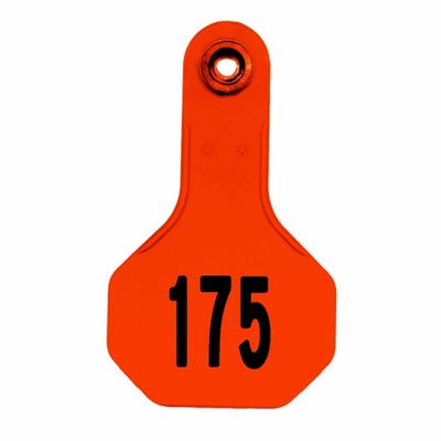 Y-TEX All-American Numbered Plastic Cattle ID Tags, 2 pc., 151-175, Small, Orange, 25-Pack