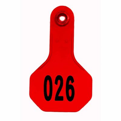 Y-TEX All-American Numbered Plastic Cattle ID Tags, 2 pc., 026-050, Small, Red, 25-Pack