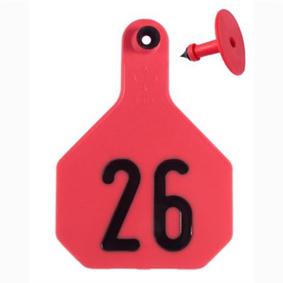 Image showing  All-American Numbered Plastic Cattle ID Tags, 2 pc., 026-050, Small, Red, 25 pk.