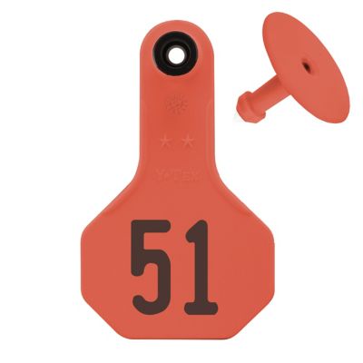Y-TEX Numbered All-American ID Cattle Tags, 2 pc., 051-075, Small, Red, 25-Pack