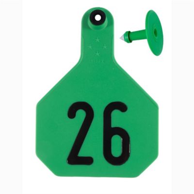 Image showing  All-American Numbered Plastic Cattle ID Tags, 2 pc., 026-050, Small, Green, 25-Pack