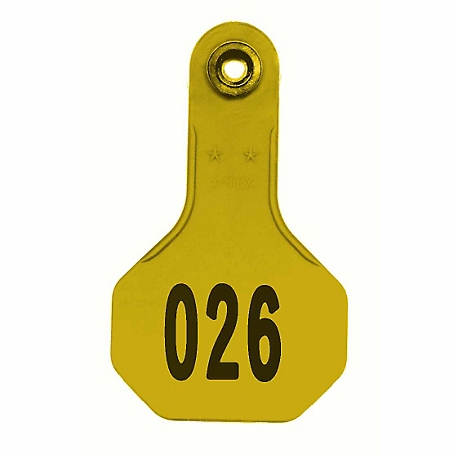 Y-TEX All-American Numbered ID Cattle Tags, 2 pc., 026-050, Small, Yellow, 25-Pack
