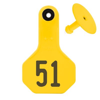 Y-TEX All-American Numbered ID Cattle Tags, 2 pc., 051-075, Small, Yellow, 25-Pack