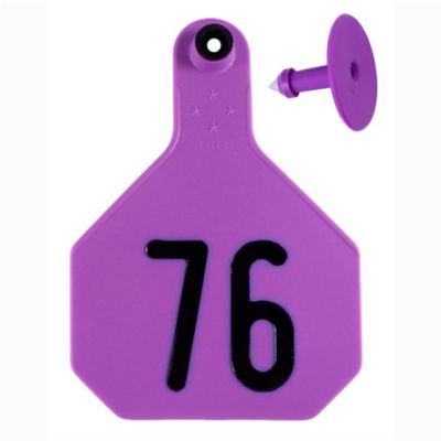 Image showing  All-American Numbered ID Cattle Tags, 2 pc., 076-100, Small, Purple, 25-Pack