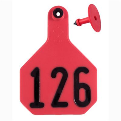 Image showing  All-American Numbered ID Cattle Tags, 2 pc., 126-150, Medium, Red, 25 pk.