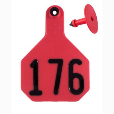 Image showing  All-American Numbered Plastic Cattle ID Tags, 2 pc., 176-200, Medium, Red, 25 pk.