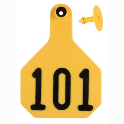 Image showing  All-American Numbered Plastic Cattle ID Tags, 2 pc., 101-125, Medium, Yellow, 25 pk.