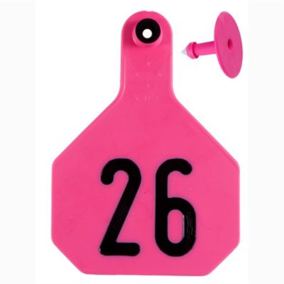 Image showing  All-American Numbered Plastic Cattle ID Tags, 2 pc., 026-050, Medium, Pink, 25 pk.