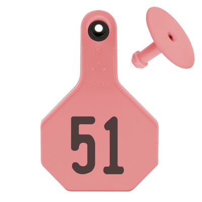 Y-TEX All-American Numbered ID Cattle Tags, 2 pc., 051-075, Medium, Pink, 25-Pack