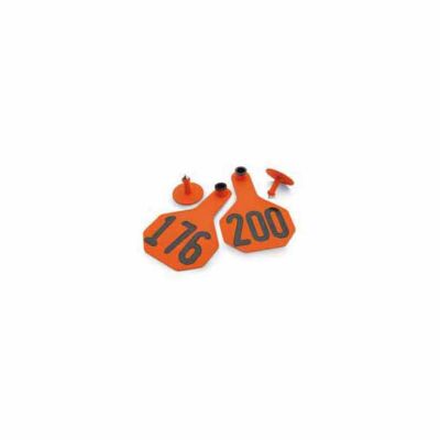 Y-TEX All-American Numbered Plastic Cattle ID Tags, 2 pc., 176-200, Large, Orange, 25-Pack