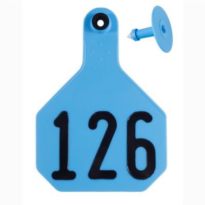 Image showing  All-American Numbered Plastic Cattle ID Tags, 2 pc., 126-150, Large, Blue, 25 pk.