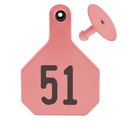 Y-TEX All-American Numbered ID Cattle Tags, 2 pc., 051-075, Large, Pink, 25-Pack