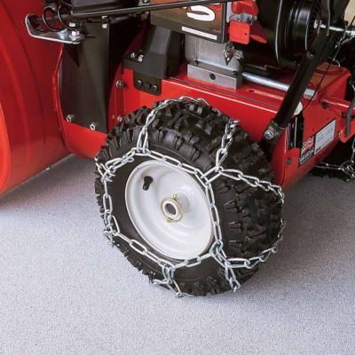 Arnold Snow Thrower Tire Chains, 16 in. x 4-3/4 in. The tire chains fit very well! I would recommend deflating the tires prior to putting them on then reflate