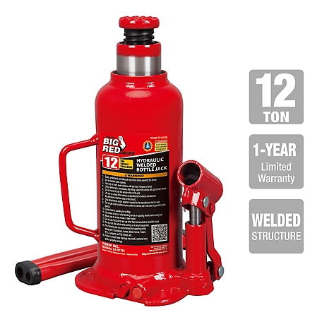 Torin 12 Ton Big Red Hydraulic Welded Bottle Jack, Red