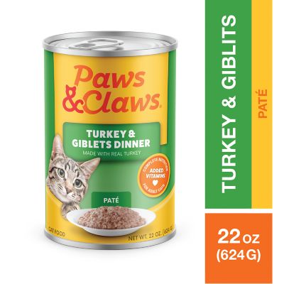 Paws & Claws Adult/Kitten Turkey and Giblets Pate Wet Cat Food, 22 oz