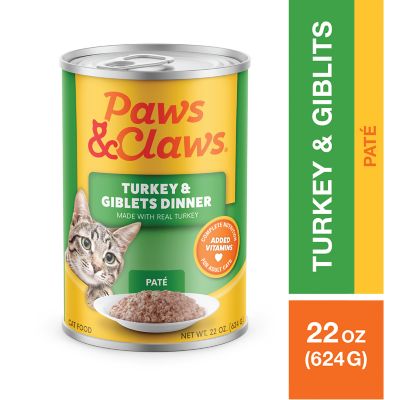 Paws Claws Adult Kitten Turkey and Giblets Pate Wet Cat Food 22