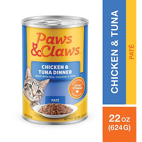 Paws & Claws Adult/Kitten Complete Nutrition Chicken and Tuna Pate Wet Cat Food, 22 oz.