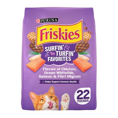 Friskies Surfin' and Turfin' Adult Indoor/Outdoor Chicken, Ocean Whitefish, Salmon and Beef Recipe Dry Cat Food, 22 lb. Bag