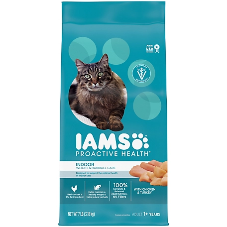 Iams PROACTIVE HEALTH Adult Indoor Weight Control and Hairball Care Dry Cat Food with Chicken and Turkey, 7 lb. Bag