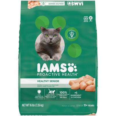 Iams Senior 11+ Indoor/Outdoor Chicken Recipe Dry Cat Food, 16 lb.