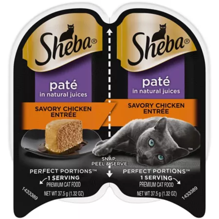 Sheba Perfect Portions All Life Stages Grain-Free Savory Chicken Pate in Natural Juices Wet Cat Food 2.6 oz. Wet Cat Food