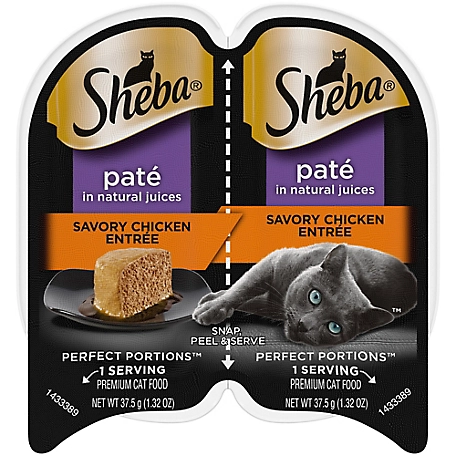Sheba Perfect Portions All Life Stages Grain-Free Savory Chicken Pate in Natural Juices Wet Cat Food, 2.6 oz. Can