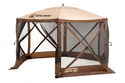 Quick-Set 94 sq. ft. Escape Screen Shelter with Wind Panel Flaps, Brown/Tan Roof/Black Mesh, 6-Sided