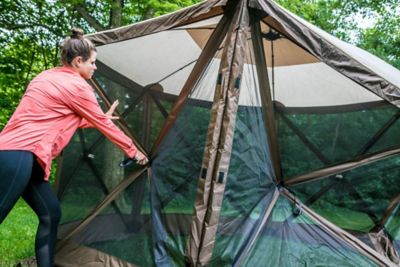 Image showing  94 sq. ft. Escape 6-Sided Screen Shelter with Wind Panel Flaps, Brown/Tan Roof/Black Mesh