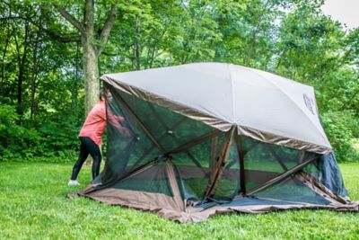 Image showing  94 sq. ft. Escape 6-Sided Screen Shelter with Wind Panel Flaps, Brown/Tan Roof/Black Mesh