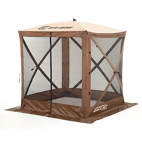 Quick-Set 36 sq. ft. Traveler Screen Shelter with Wind Panel Flaps, Brown/Tan Roof/Black Mesh, 4-Sided