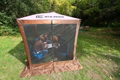 Image showing  36 sq. ft. Traveler 4-Sided Screen Shelter with Wind Panel Flaps, Brown/Tan Roof/Black Mesh