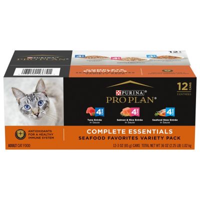 Purina Pro Plan High Protein Wet Cat Food Variety pk., Complete Essentials Seafood Favorites