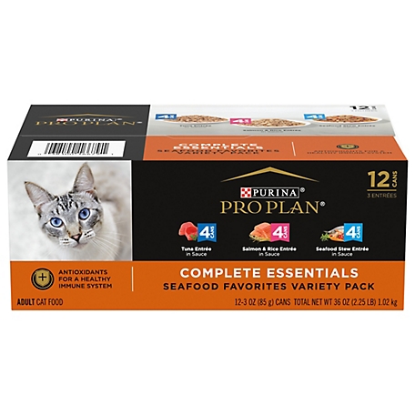 Purina Pro Plan High Protein Wet Cat Food Variety pk., Complete Essentials Seafood Favorites - (12) 3 oz. Cans
