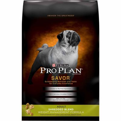 Purina Pro Plan Savor Adult Weight Management Chicken Shredded Blend Recipe Dry Dog Food We have been feeding her your Pro Plan dry dog food for years now