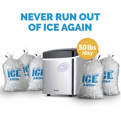 Image showing  50 lb. Ice/Day Stainless Steel Portable Ice Maker, 3 Ice Sizes and Easy to Clean BPA-Free Parts