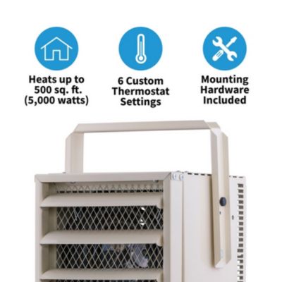 Image showing 5 th NewAir Electric Garage Heater, 500 sq. ft., 17,060 BTU, Ceiling Mount with Adjustable Louvers and Tilt Head