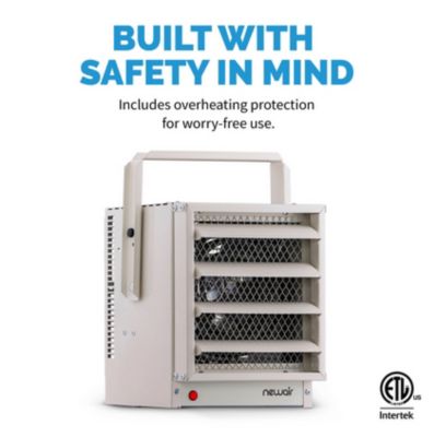 Image showing 7 th NewAir Electric Garage Heater, 500 sq. ft., 17,060 BTU, Ceiling Mount with Adjustable Louvers and Tilt Head