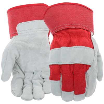 West Chester Men's Split Cowhide Leather Palm Work Gloves, Red, 1-Pair