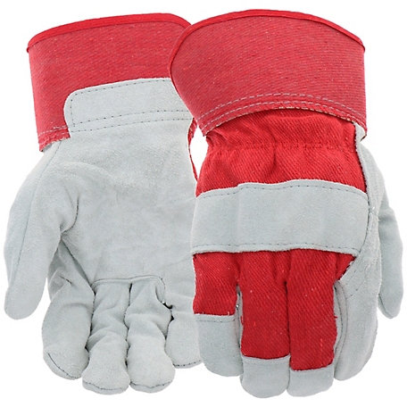 West Chester Split Cowhide Leather Palm Work Gloves, 1 Pair, Red