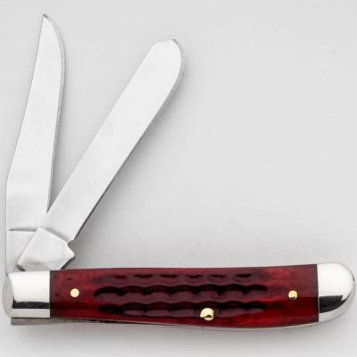 Image showing  2.75 in. Worn Bone Mini Trapper Pocket Knife, Old Red
