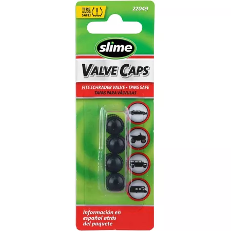 Slime Plastic Tire Valve Caps Black Pack of 4 Tire Valve Stem Caps