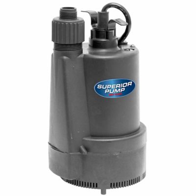 Superior Pump 1/3 HP 120V Electric Submersible Thermoplastic Utility Pump, 2,400 GPH