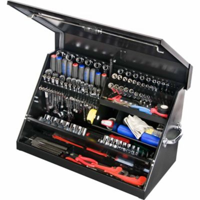 Image showing  15-1/4 in. x 30-3/4 in. x 18-1/4 in. Portable Steel Toolbox, Black, 66.14 lb., 500 lb. Capacity
