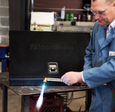 Image showing 5 th Montezuma 15-1/4 in. x 30-3/4 in. x 18-1/4 in. Portable Steel Toolbox, Black, 66.14 lb., 500 lb. Capacity