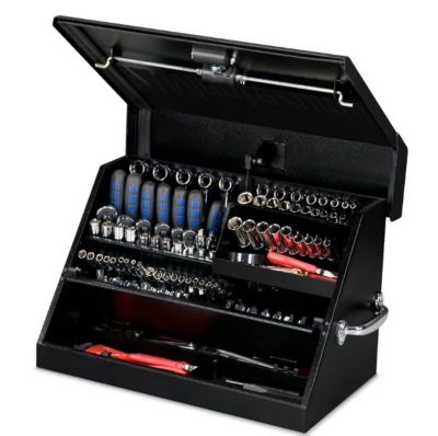 Image showing 8 th Montezuma 15-1/4 in. x 23-7/10 in. x 18-1/4 in. Portable Steel Tool Box, Black, 66.14 lb., 500 lb. Capacity