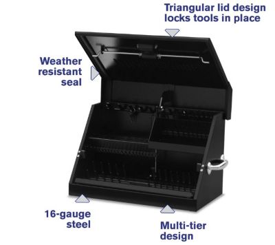 Image showing 11 th Montezuma 15-1/4 in. x 23-7/10 in. x 18-1/4 in. Portable Steel Tool Box, Black, 66.14 lb., 500 lb. Capacity