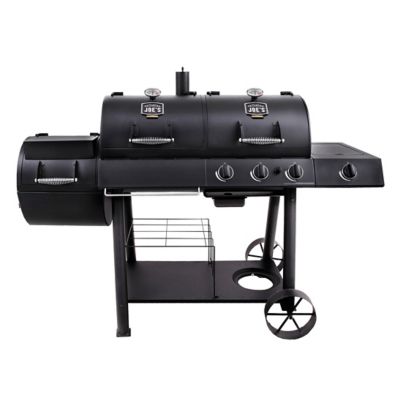 Image showing  3-Burner Longhorn Propane Gas and Charcoal Combination Grill and Smoker, Black, With Side Burner