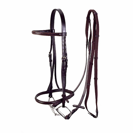 Tough-1 Raised Snaffle Bridle with Web Reins, Full, Brown