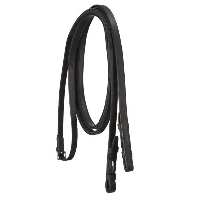 flat silver fittings Leather & rubber grip reins - black/brown