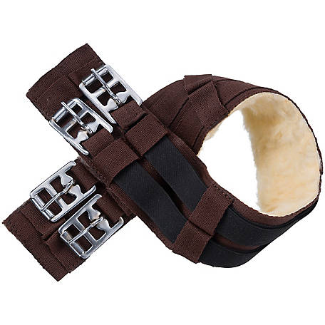 38cm, LIGHT BROWN Genuine English Leather Horse Girth Extender with Roller Buckles and Elasticated 